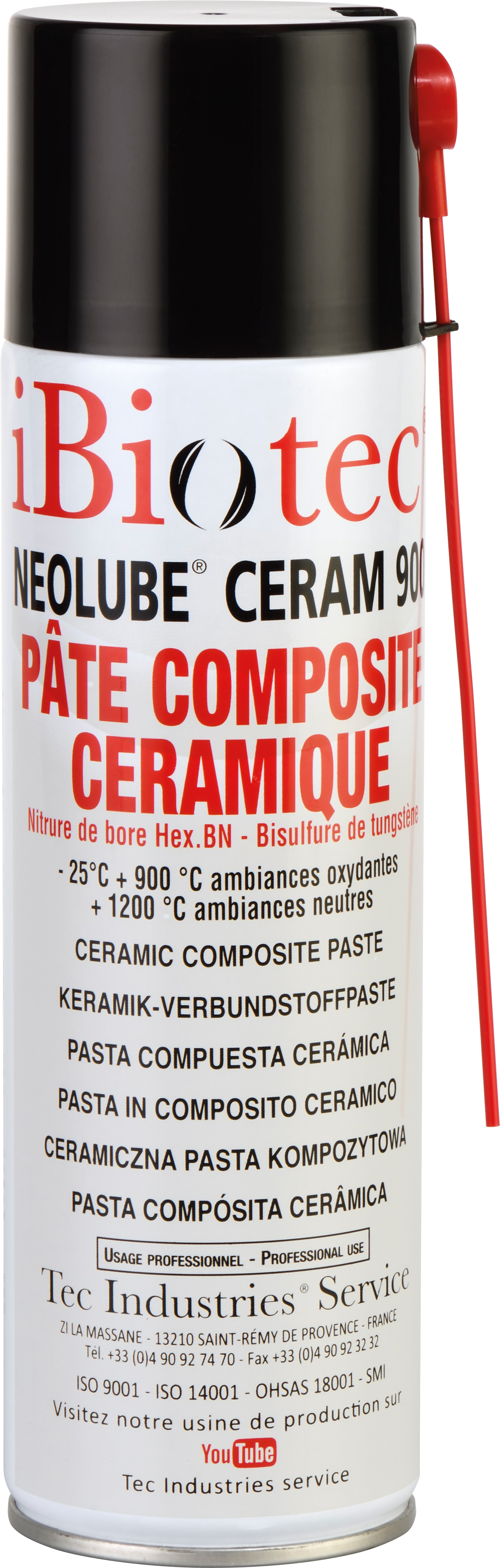 Graisse blanche Sans Métal, sans effet de couple électrolytique, pour montage, démontage et lubrification dynamique. Pâte blanche propre de montage et de démontage composite céramique IBIOTEC CERAM 900 Graisse haute température permettant de résoudre les problèmes d’oxydation catalytique. Aérosols techniques. Aérosols maintenance. Graisse composite. Pâte composite. Lubrifiant composite. Lubrifiant céramique. Graisse céramique. Pâte céramique. Graisse nitrure de bore. Pate nitrure de bore. Graisse montage nitrure de bore. Pate montage céramique. Graisse montage céramique. Produit maintenance industrielle